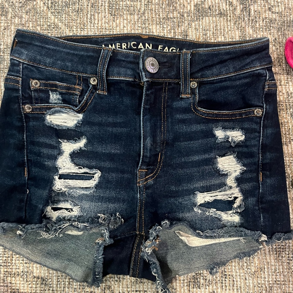 American Eagle Outfitters Black Jean Shorts Distressed Cut-Off
